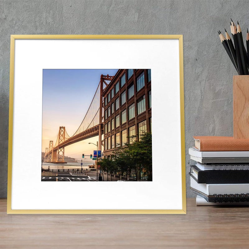 Frametory, 12x12 Aluminum Picture Frame - 12 x 12 Gold Frame with Removable Mat for 8 x 8 Photo - 12 by 12 Durable Metal Frame with Real Glass - Sawtooth Hanger for Easy Wall Display - 1 Pack - Image 3